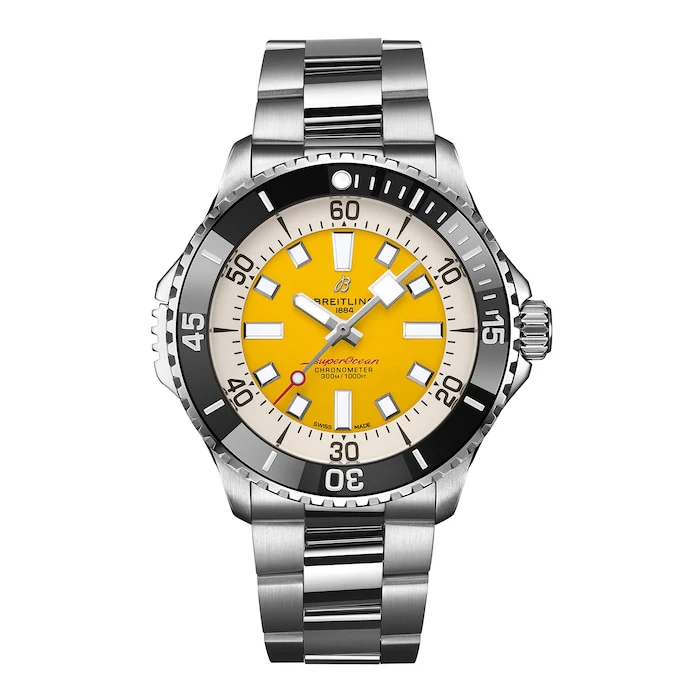 Breitling Automatic 46mm Men’s Watch with Yellow Material Dial, Stainless Steel Case & Bracelet, 300m Water Resistant / A173781A1I1A1