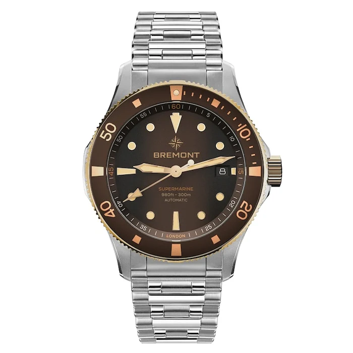 Bremont Automatic 40mm Men’s Watch with Brown Material Dial, Stainless Steel Case & Bracelet, 300m Water Resistant / SM40-DT-BI-BR-B