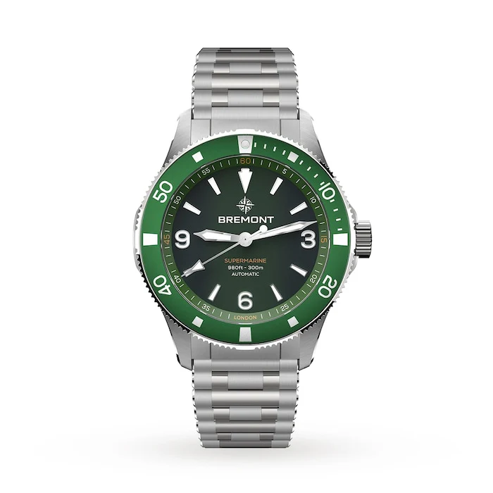 Bremont Automatic 40mm Men’s Watch with Green Material Dial, Stainless Steel Case & Bracelet, 300m Water Resistant / SM40-ND-SS-GN-B