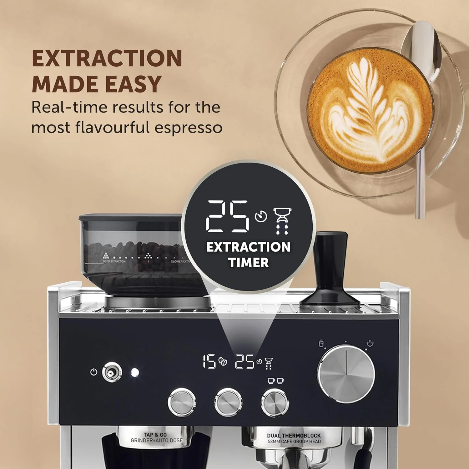 Breville Barista Signature Espresso Machine | Bean to Cup Coffee Maker with Integrated Coffee Grinder & Milk Frother | 15 Bar Italian Pump | Stainless Steel [VCF160] - Image 5
