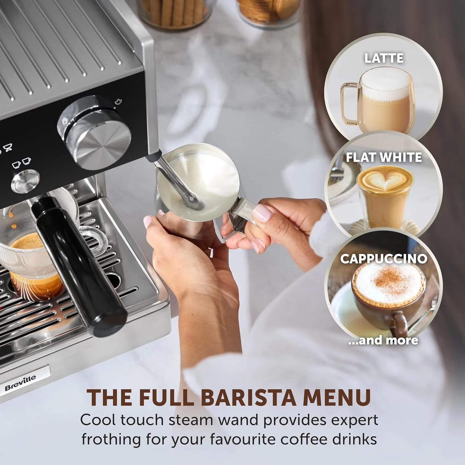 Breville Barista Signature Espresso Machine | Bean to Cup Coffee Maker with Integrated Coffee Grinder & Milk Frother | 15 Bar Italian Pump | Stainless Steel [VCF160] - Image 6
