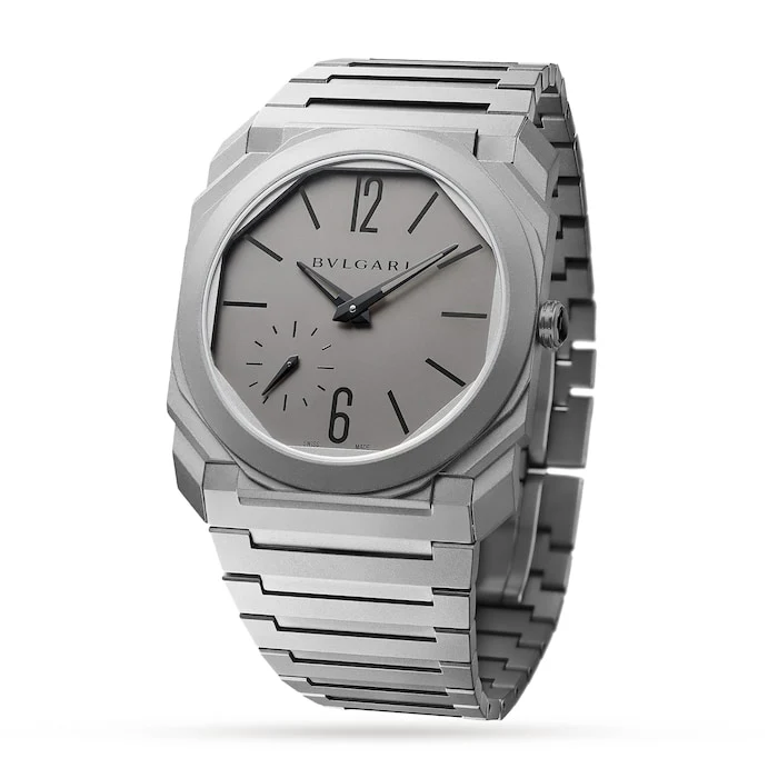 Bvlgari Automatic 15mm Men’s Watch with Grey Material Dial, Stainless Steel Case, 30m Water Resistant / 102713