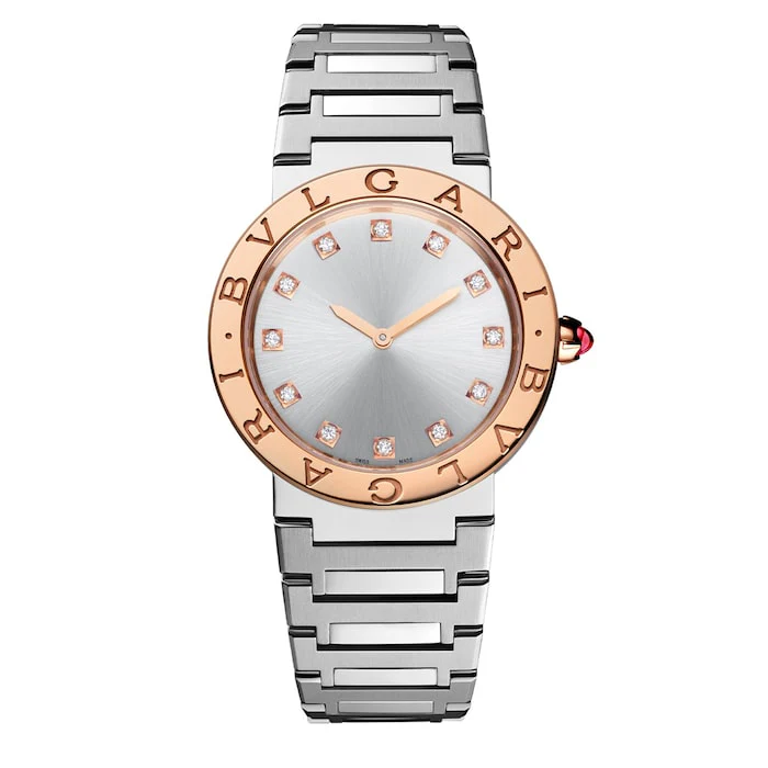Bvlgari Bvlgari 33mm Grey Diamond Dot Dial Ladies Watch - Stainless Steel and 18k Rose Gold  103577