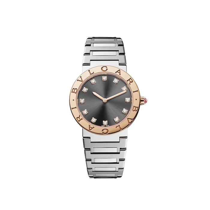 Bvlgari Stainless Steel and 18k Rose Gold Bvlgari Bvlgari 33mm Black Dial Ladies Watch Luxury Watch 103757