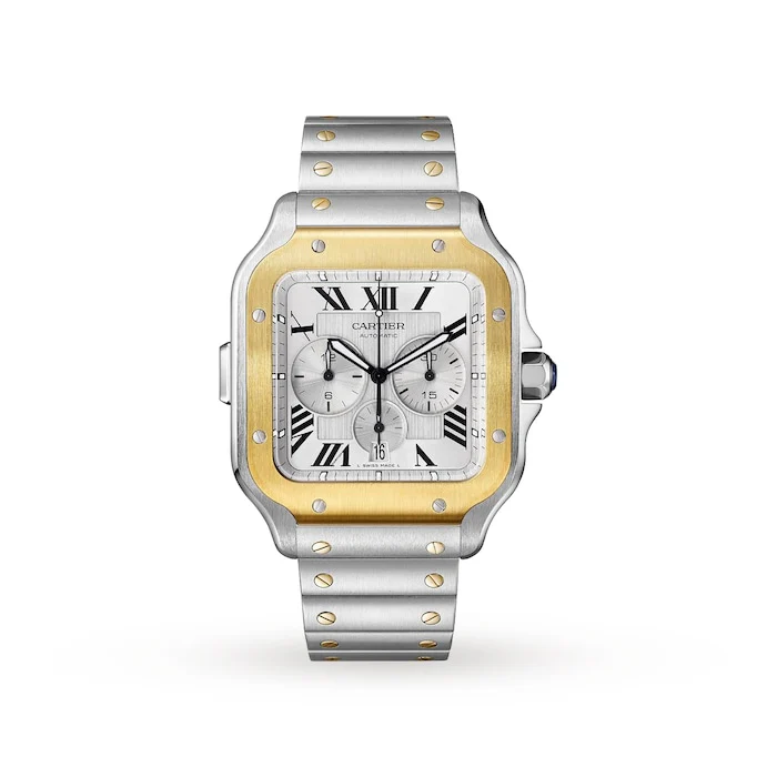 Cartier Automatic 43mm Men’s Watch with Silver Material Dial, Gold Case, 100m Water Resistant / W2SA0008