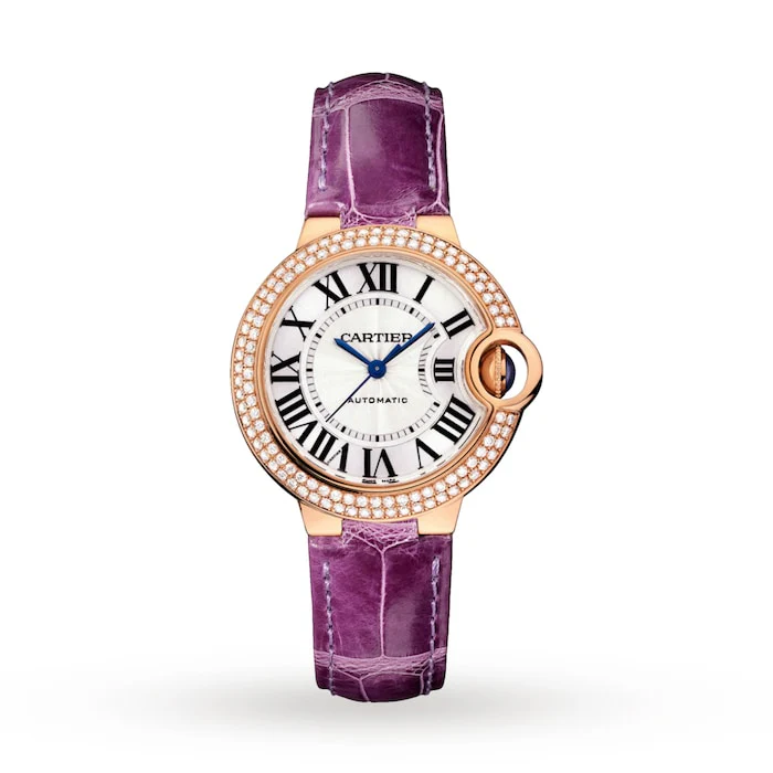 Cartier ballon Bleu De Cartier Watch, 33mm, Automatic Movement, Rose Gold, Diamonds, Leather WE902066