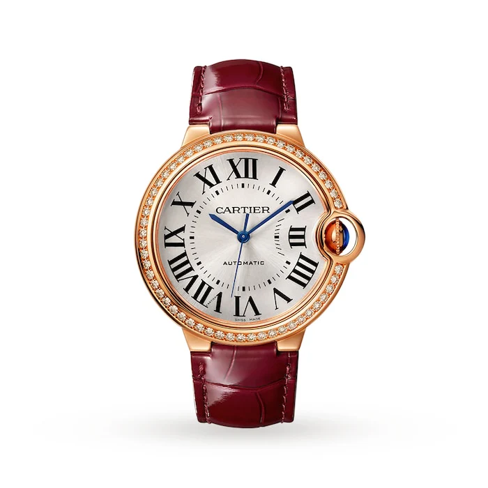 Cartier Ballon Bleu De Watch, 36mm, Rose Gold, Diamonds, Leather Luxury Watch Swiss Made High Precision Movement WJBB0034