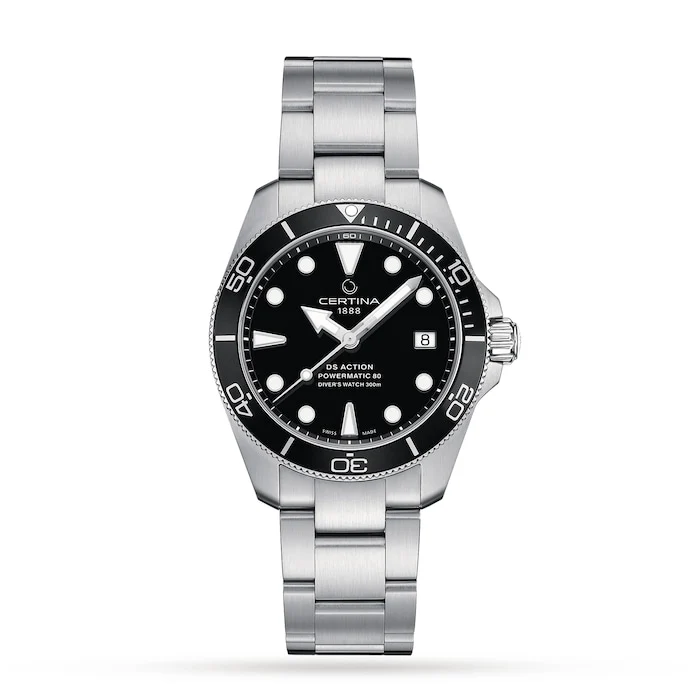 Certina Aqua DS Action Diver Black Dial 38mm Mens Watch Luxury Watch Swiss Made Highâ Precision Movement Sapphire Crystal Stainless Steel Case C0328071105100