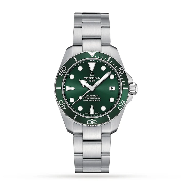 Certina Automatic 38mm Men’s Watch with Green Material Dial, Stainless Steel Case & Bracelet, 300m Water Resistant / C0328071109100