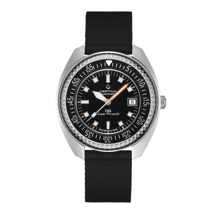Certina Automatic 43mm Men’s Watch with Black Material Dial, Stainless Steel Case, 000m Water Resistant / C0249071805100