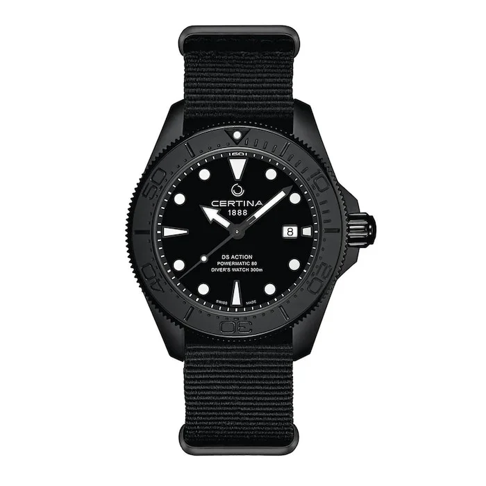 Certina Automatic 43mm Men’s Watch with Black Material Dial, Stainless Steel Case, 300m Water Resistant / C0326073805100