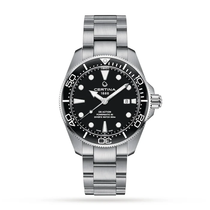 Certina Automatic 43mm Men’s Watch with Black Material Dial, Stainless Steel Case & Bracelet, 300m Water Resistant / C0326071105100