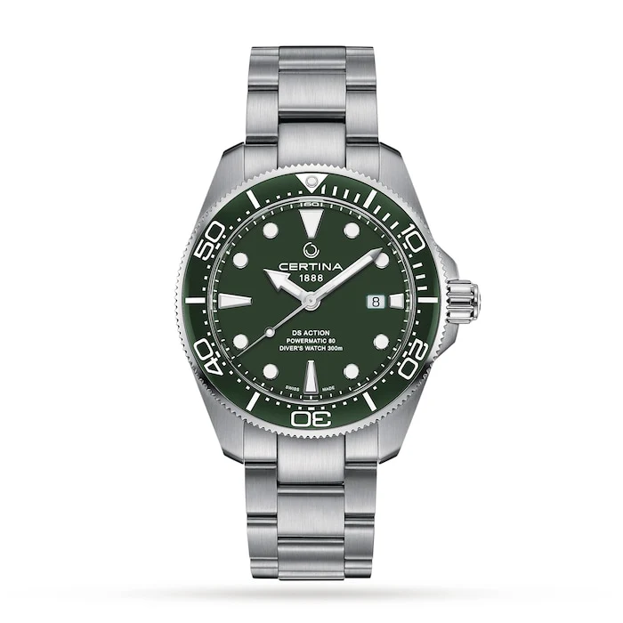 Certina Automatic 43mm Men’s Watch with Green Material Dial, Stainless Steel Case & Bracelet, 300m Water Resistant / C0326071109100