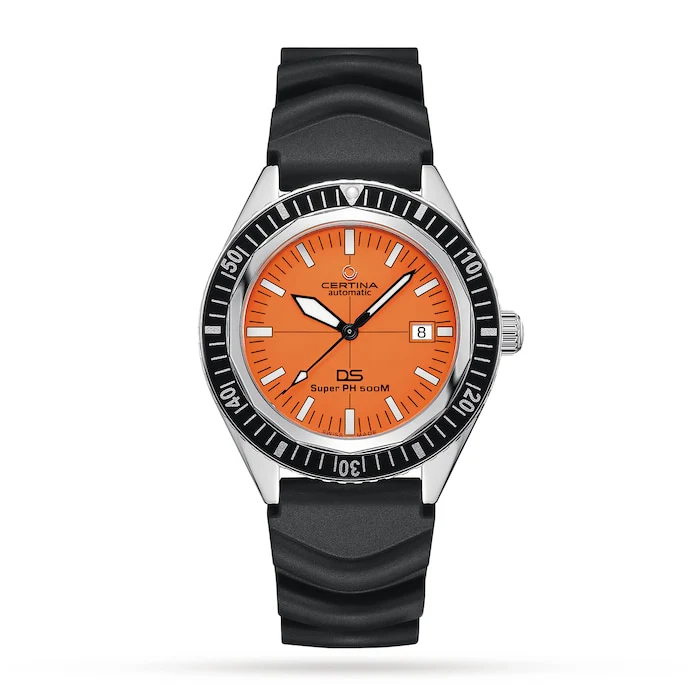 Certina Automatic 43mm Men’s Watch with Orange Material Dial, Stainless Steel Case, 500m Water Resistant / C0374071728010
