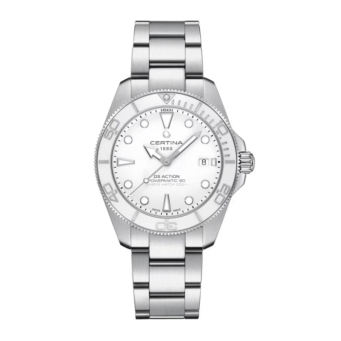 Certina Automatic Men’s Watch with White Material Dial, Stainless Steel Case & Bracelet, 300m Water Resistant / C0484071101100