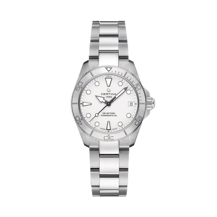 Certina DS Action 34.5mm Powermatic 80 Ladies Watch White Luxury Watch Swiss Made High Precision Movement C0320071101100