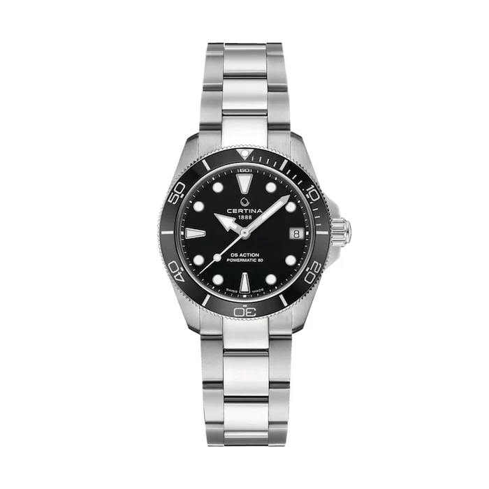 Certina DS Action Powermatic 80 34.5mm Ladies Watch Black Luxury Watch Swiss Made High Precision Movement C0320071105100