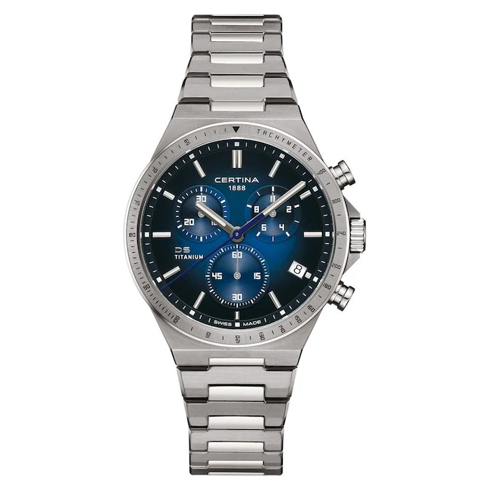 Certina Quartz 41mm Men’s Watch with Blue Material Dial, Stainless Steel Case, 100m Water Resistant / C0434174404100
