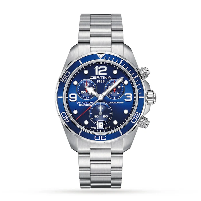 Certina Quartz 43mm Men’s Watch with Blue Material Dial, Stainless Steel Case & Bracelet, 300m Water Resistant / C0324341104700
