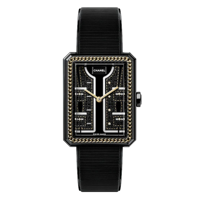 Chanel Quartz 27mm Men’s Watch with Black Material Dial, Stainless Steel Case, 30m Water Resistant / H9834