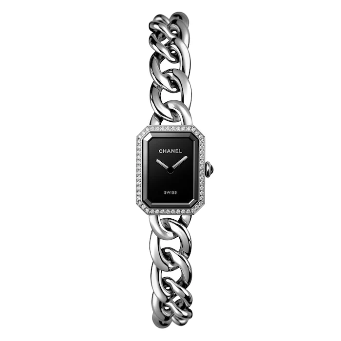 CHANEL Quartz Men’s Watch with Black Material Dial, Stainless Steel Case & Bracelet, 30m Water Resistant / H7021