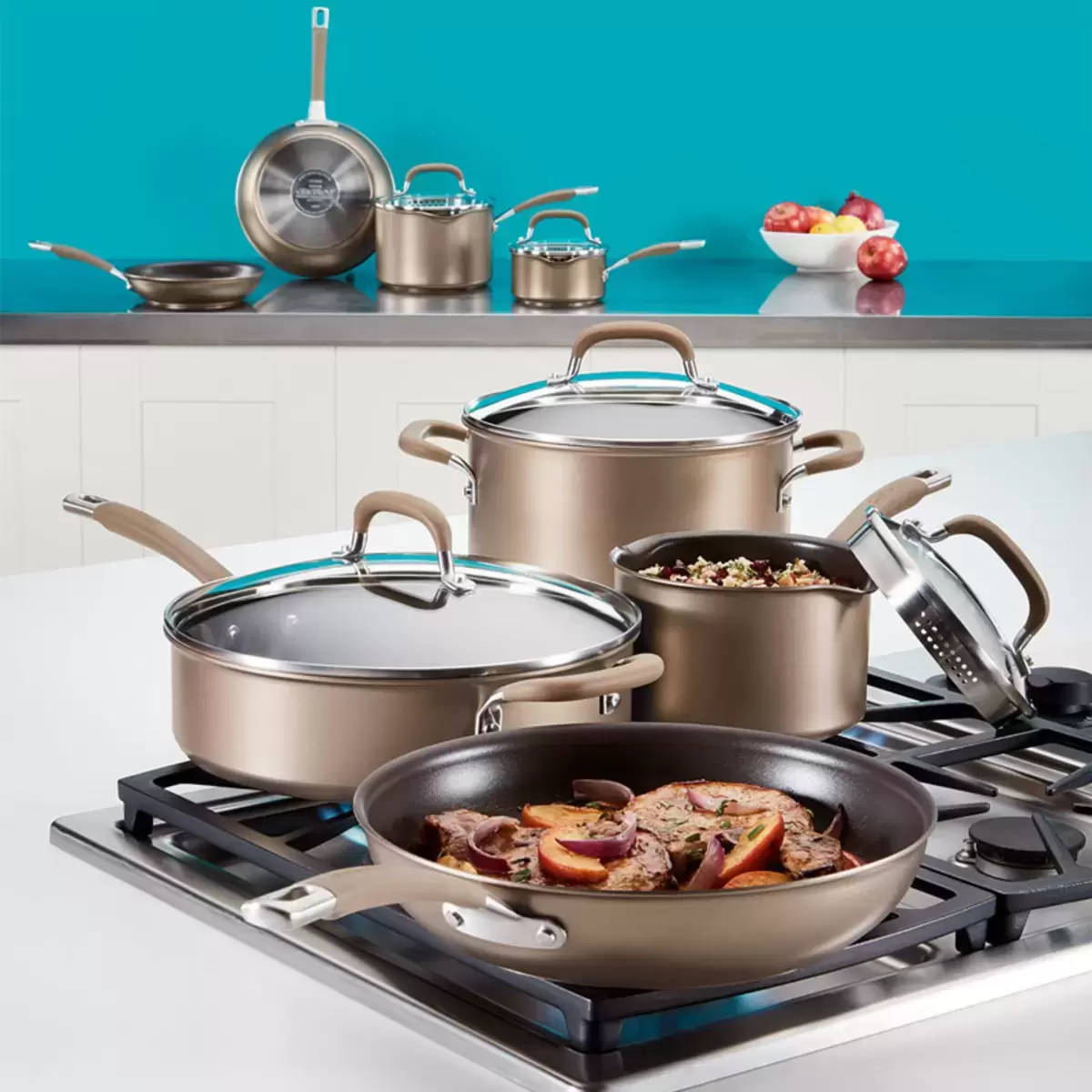 Circulon Premier Hard Anodised Induction 13 Piece Cookware Set in Bronze - Image 5