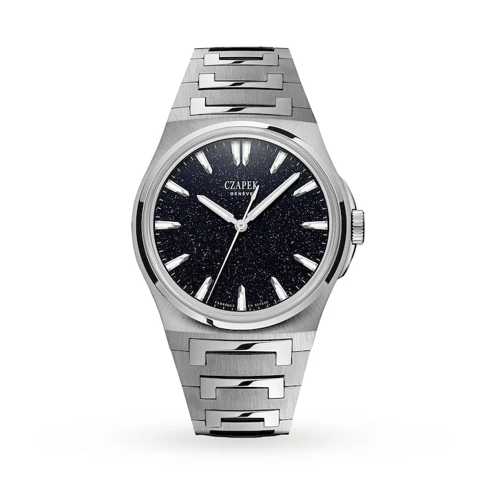 Czapek Elegance Automatic Men’s Watch with Black Material Dial, Stainless Steel Case & Bracelet, 120m Water Resistant / POLAR SKY