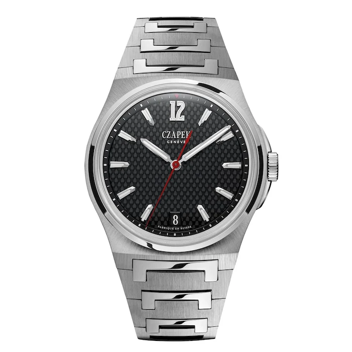 Czapek Sport Automatic Men’s Watch with Black Material Dial, Stainless Steel Case & Bracelet, 120m Water Resistant / PdD Black Ink