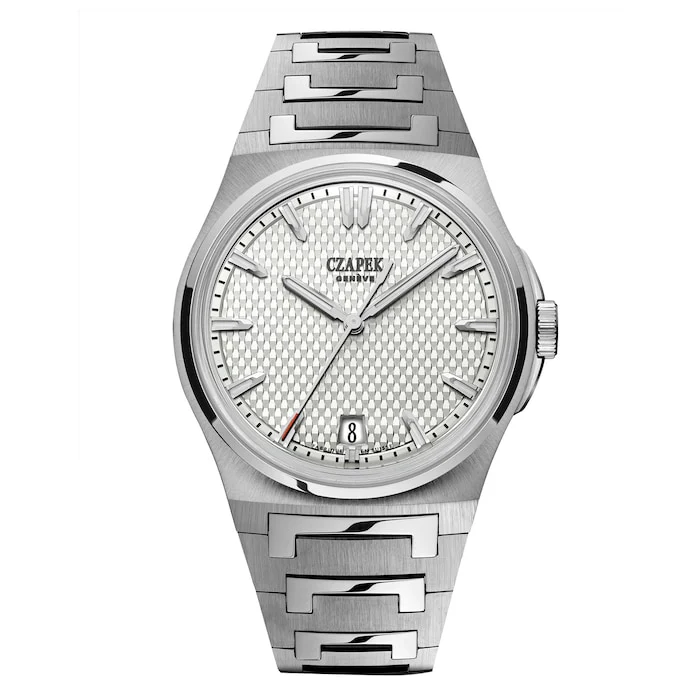 Czapek Sport Automatic Men’s Watch with White Material Dial, Stainless Steel Case & Bracelet, 120m Water Resistant / PdD Ice White