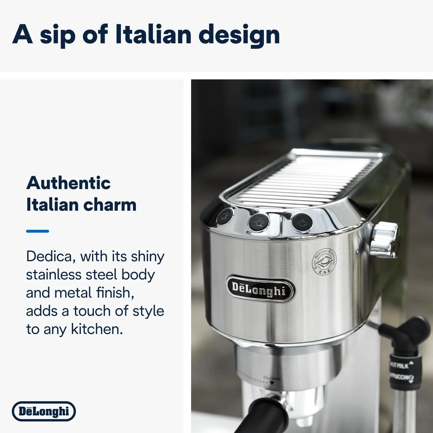 De'Longhi Dedica Style, Traditional Pump Espresso Machine, Coffee and Cappuccino Maker, EC685M, Silver - Image 3