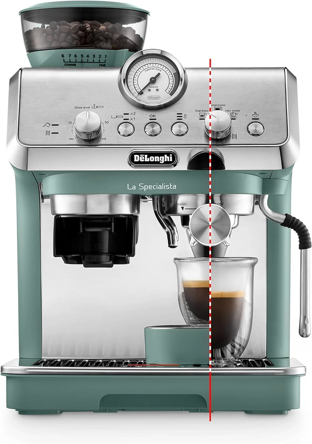De'Longhi La Specialista Arte EC9155.GR, Barista Pump Espresso Machine, Bean to Cup Coffee and Cappuccino Maker, 8 Grinding Settings, MyLatte Art Frothing Wand, 1550W, Green - Image 5