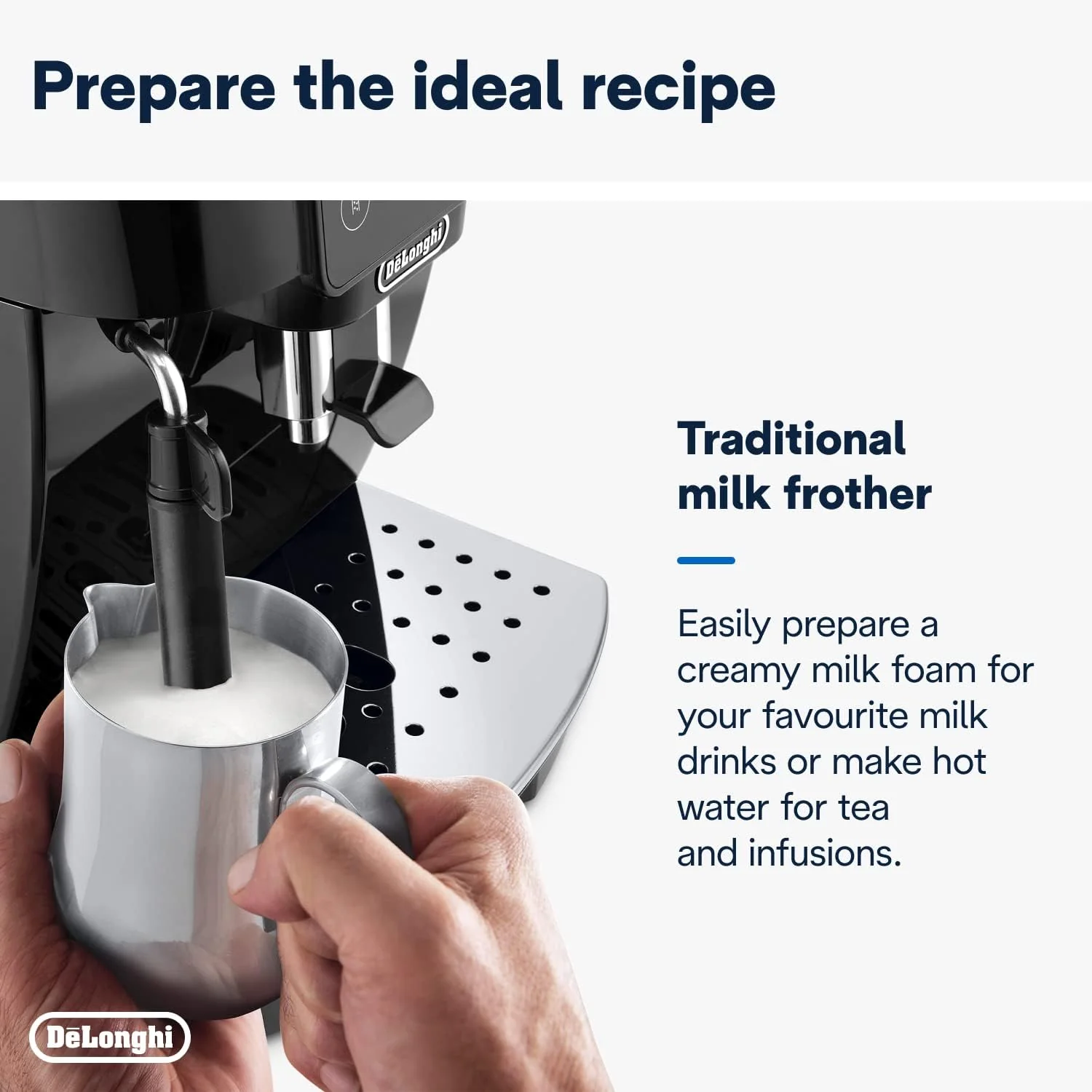 De'Longhi Magnifica ECAM222.20.B, Automatic Coffee Machine with Milk Nozzle, Bean to Cup Espresso Machine with 4 One-Touch Recipes, Soft-Touch Control Panel, 1450W, Black - Image 4