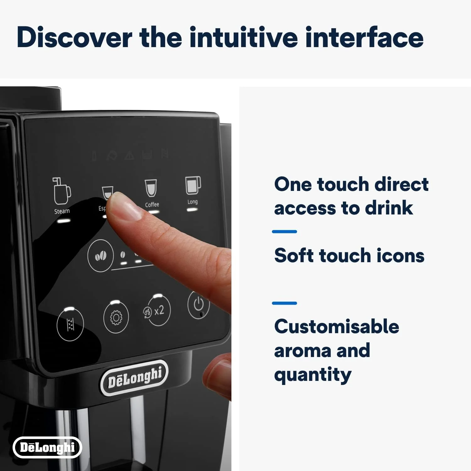 De'Longhi Magnifica ECAM222.20.B, Automatic Coffee Machine with Milk Nozzle, Bean to Cup Espresso Machine with 4 One-Touch Recipes, Soft-Touch Control Panel, 1450W, Black - Image 5