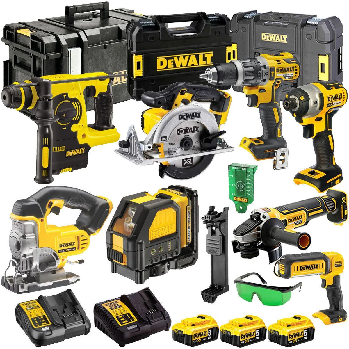 Dewalt 18V 8 Piece Power Tool Kit with 3 x 5.0Ah Battery Charger & Box T4TKIT-12840