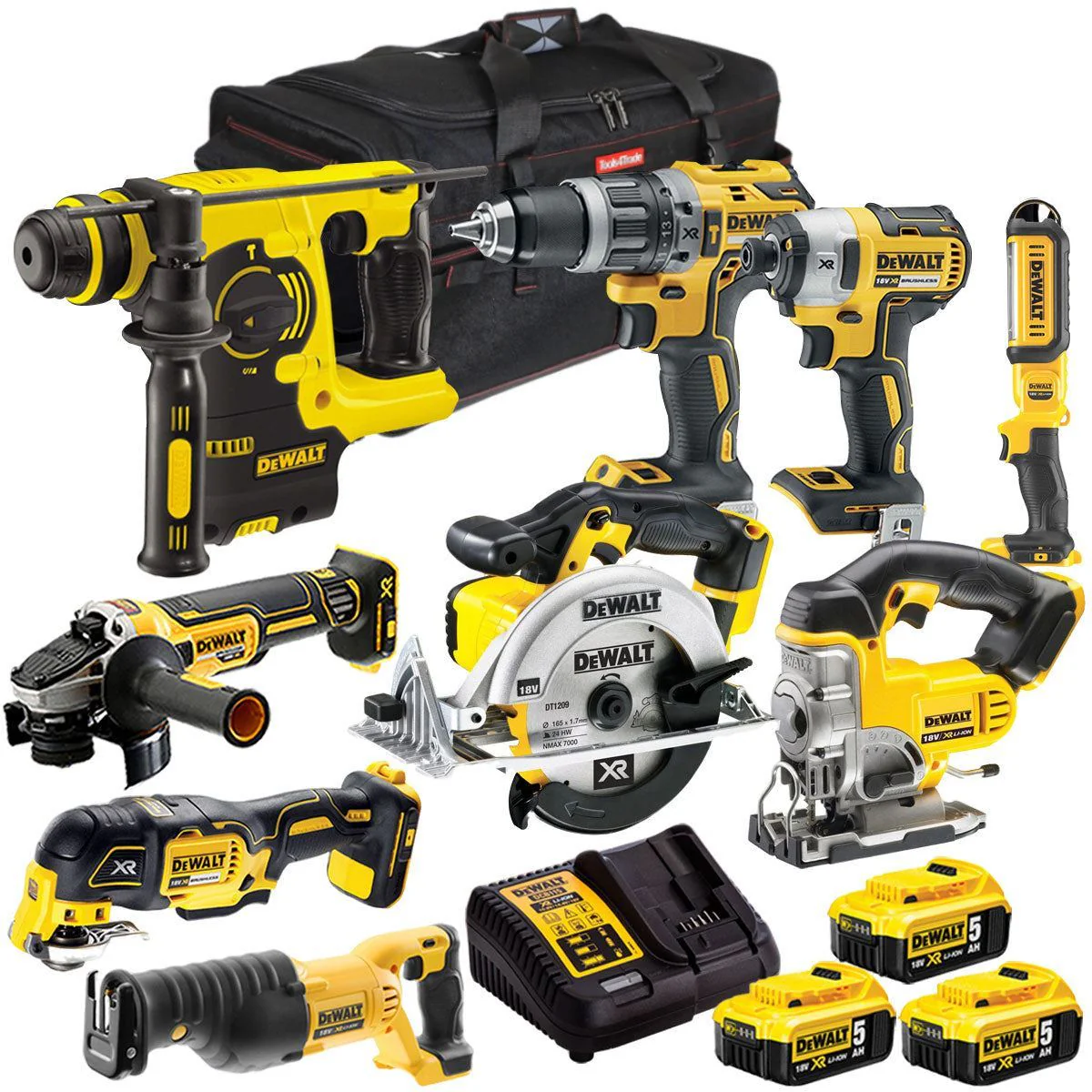 Dewalt 18V 9 Piece Power Tool Kit with 3 x 5.0Ah Battery & Charger T4TKIT-657