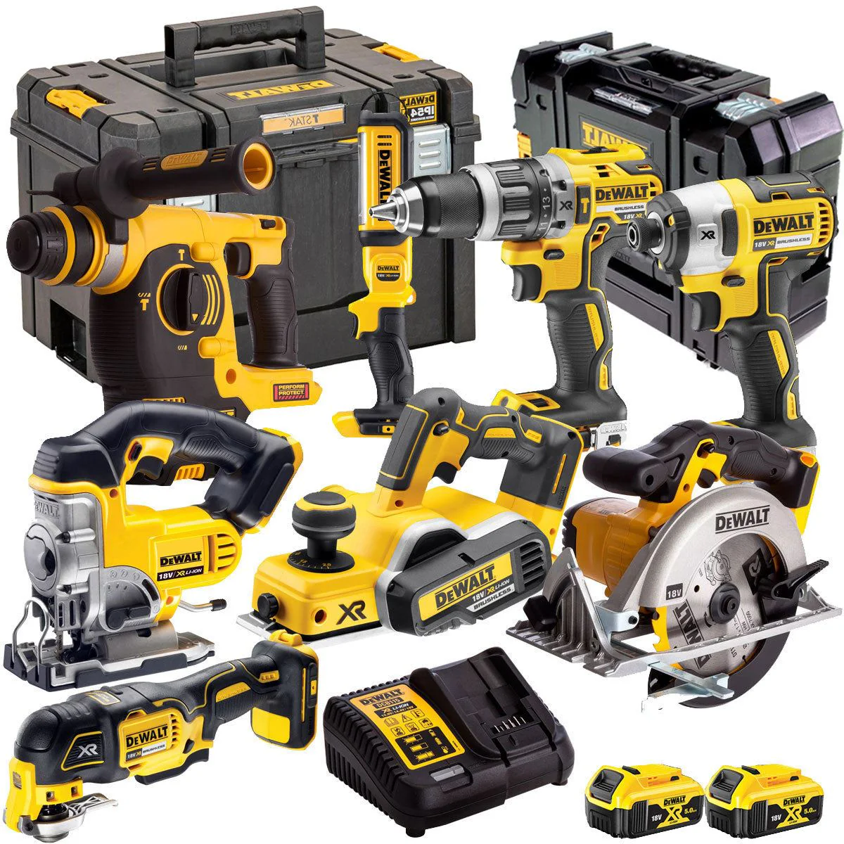 Dewalt 8 Piece 18V Li-ion Kit 2 x 5.0Ah Batteries & Charger DEW-KIT-8M