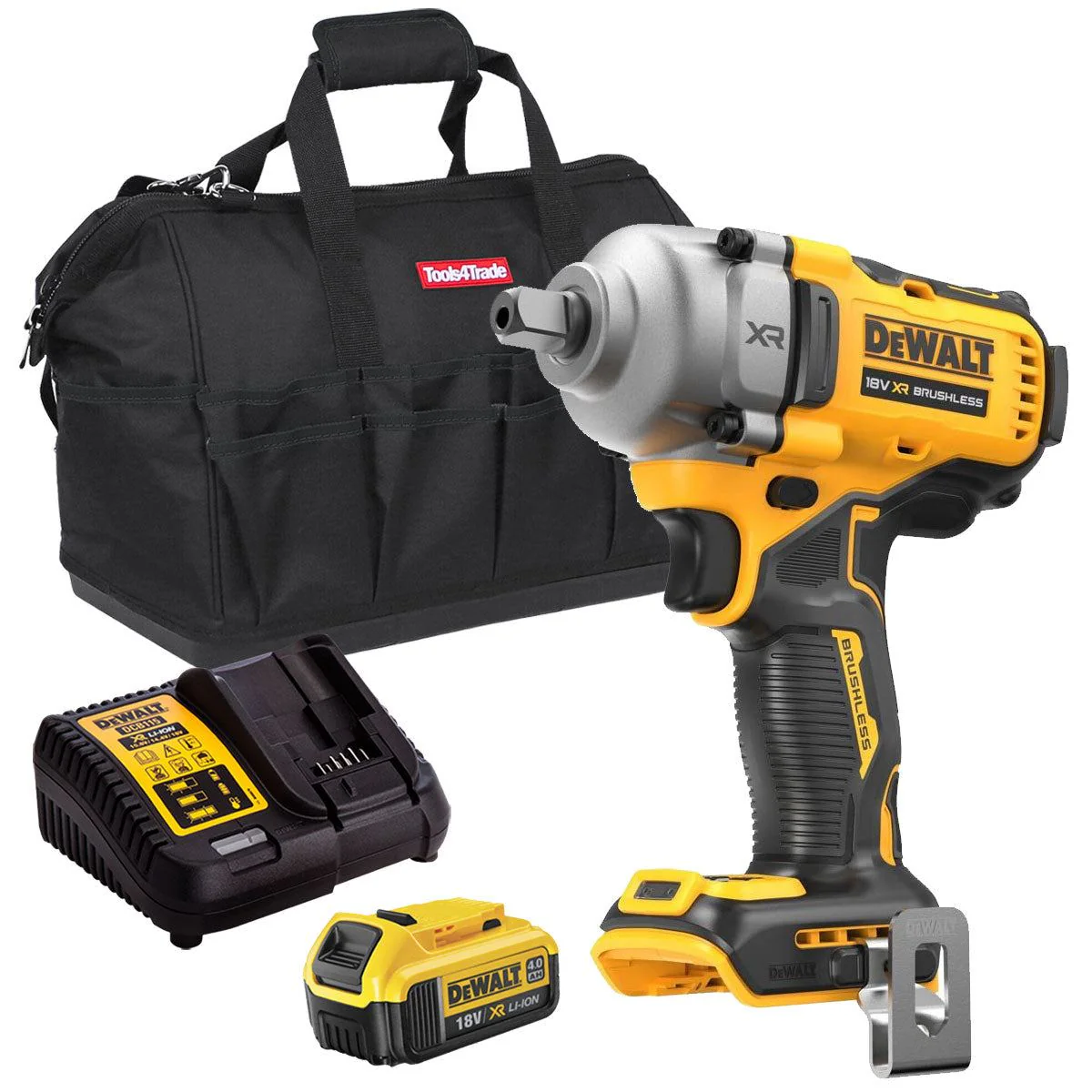 Dewalt DCF892N 18V Brushless 1/2" Compact High Torque Wrench with 1 x 4.0Ah Battery Charger & Bag