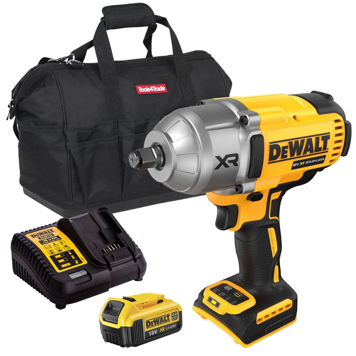 Dewalt DCF900N 18V XR Brushless 1/2ā High Torque Impact Wrench Hog Ring with 1 x 4.0Ah Battery Charger & Bag