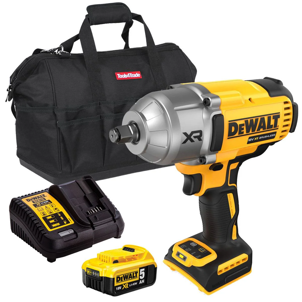 Dewalt DCF900N 18V XR Brushless 1/2ā High Torque Impact Wrench Hog Ring with 1 x 5.0Ah Battery Charger & Bag