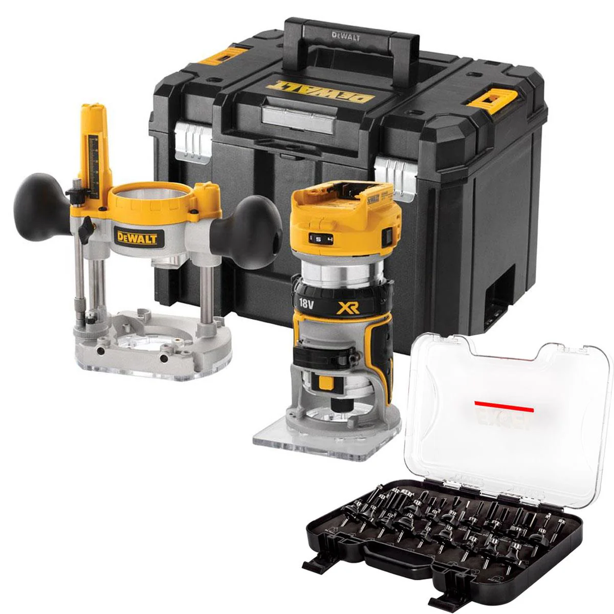 DeWalt DCW604NT 18V Brushless Router Trimmer with 1/4" 35 Piece Cutter Set