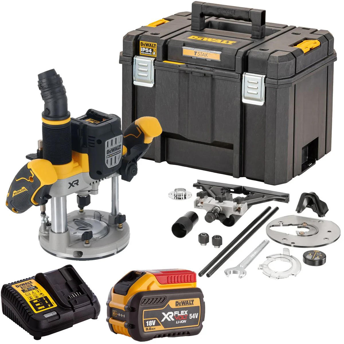 Dewalt DCW620NT 18V XR Brushless 1/2" Plunge Router with 1 x 9.0Ah Battery Charger & Case