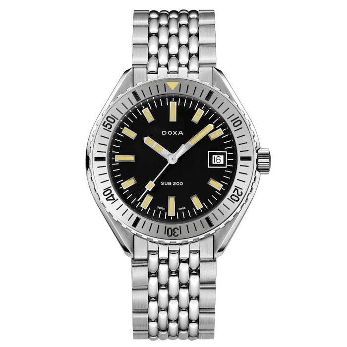 DOXA Automatic 42mm Men’s Watch with Black Material Dial, Stainless Steel Case & Bracelet, 200m Water Resistant / 796.10.101.10