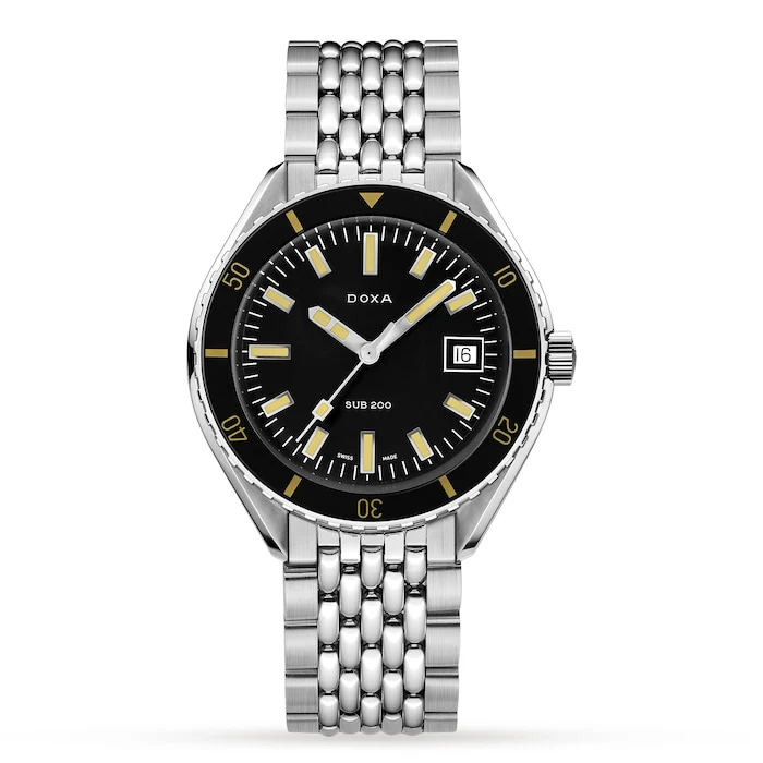 DOXA Automatic 42mm Men’s Watch with Black Material Dial, Stainless Steel Case & Bracelet, 200m Water Resistant / 799.10.101.10