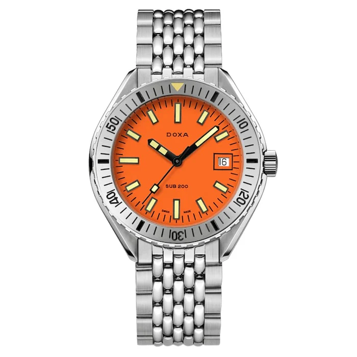 DOXA Automatic 42mm Men’s Watch with Orange Material Dial, Stainless Steel Case & Bracelet, 200m Water Resistant / 796.10.351.10