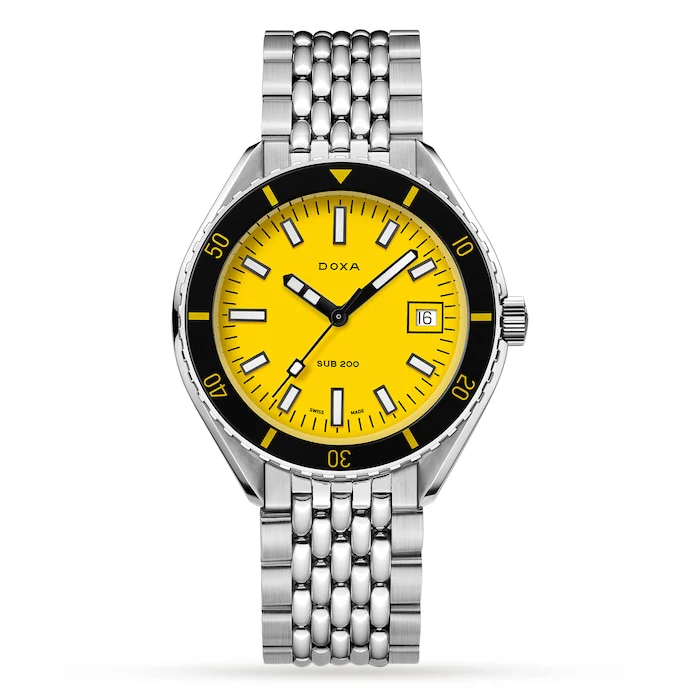 DOXA Automatic 42mm Men’s Watch with Yellow Material Dial, Stainless Steel Case & Bracelet, 200m Water Resistant / 799.10.361.10