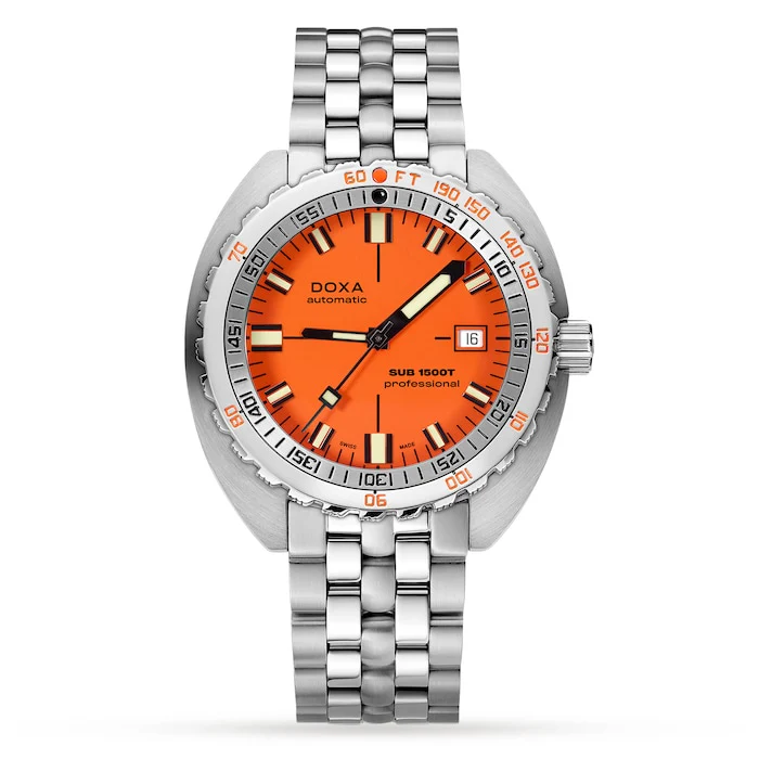 DOXA Automatic 45mm Men’s Watch with Orange Material Dial, Stainless Steel Case & Bracelet, 500m Water Resistant / 883.10.351.10