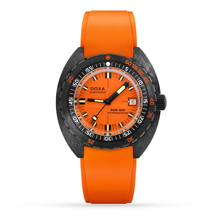 DOXA Automatic Men’s Watch with Orange Material Dial, 300m Water Resistant / 822.70.351.21