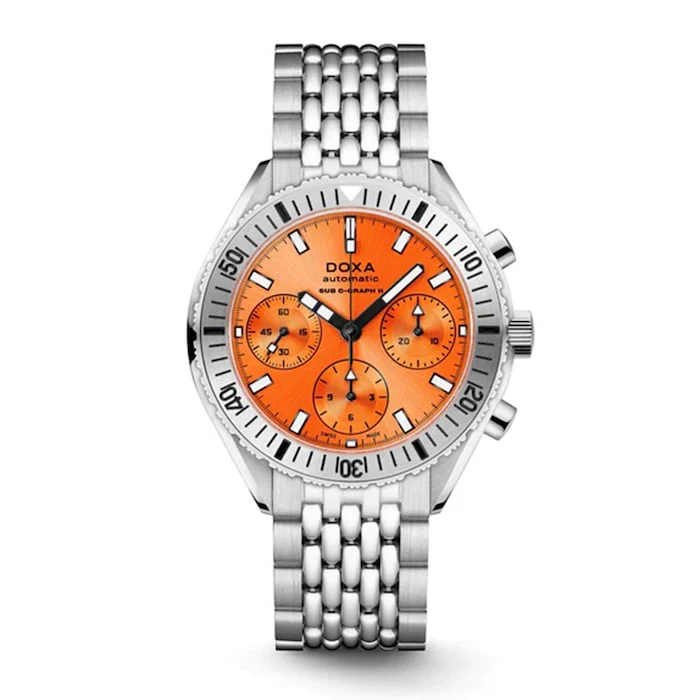 DOXA Elegance Automatic 00mm Men’s Watch with Orange Material Dial, Stainless Steel Case & Bracelet, 200m Water Resistant / 797.10.351.10