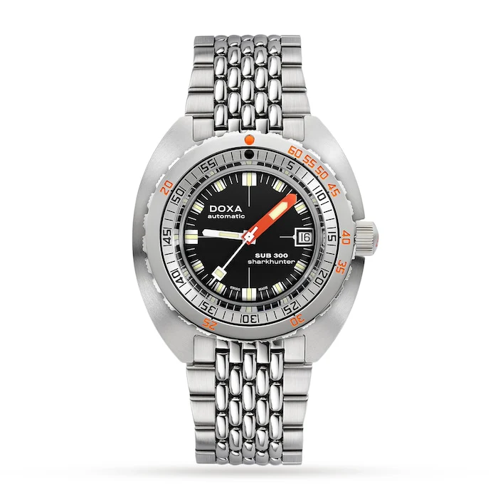 DOXA Heritage Automatic Men’s Watch with Black Material Dial, Stainless Steel Case & Bracelet, 300m Water Resistant / 821.10.101.10