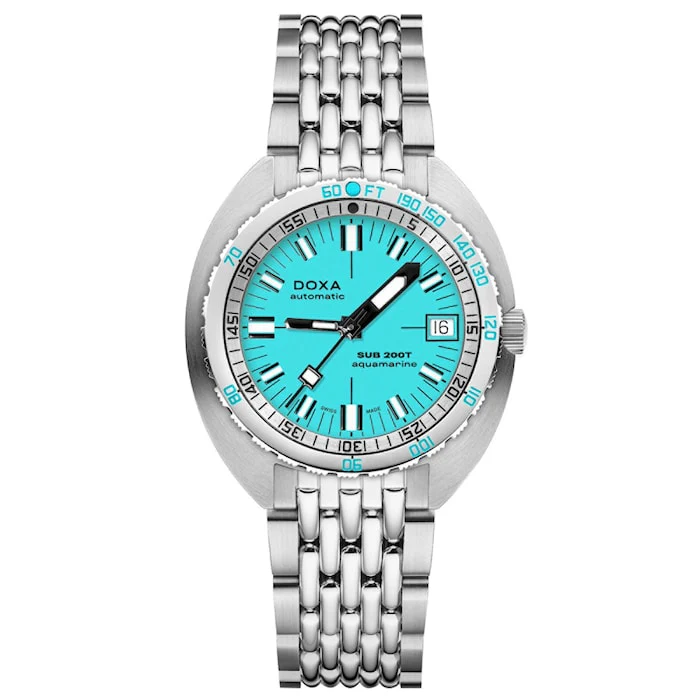 DOXA Sub 200T Aquamarine 39mm Mens Watch Turquoise Luxury Watch Swiss Made Highâ Precision Movement Sapphire Crystal Stainless Steel Case 804.10.241.10